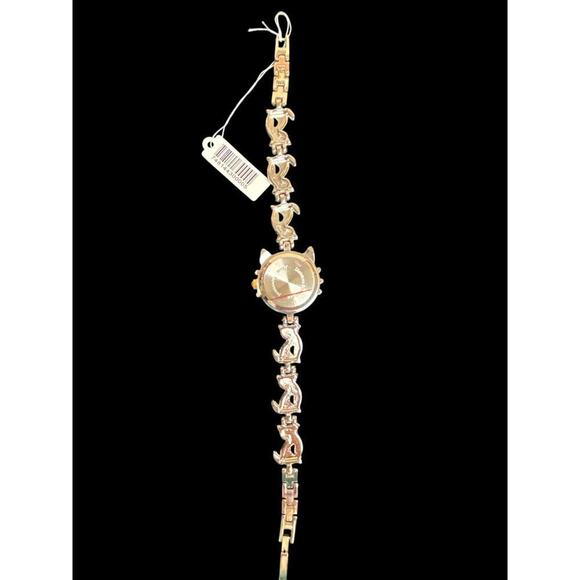 Gold Silver Kitten Japan Movement Stainless Steel Back Wrist Watch NWT main image 5